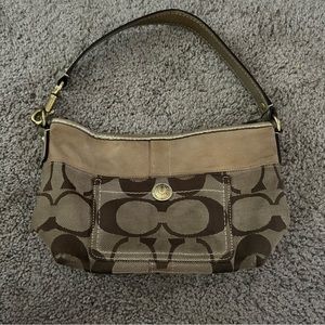 Coach Signature Brown Jacquard Baguette Purse Hand Bag L0771 11688